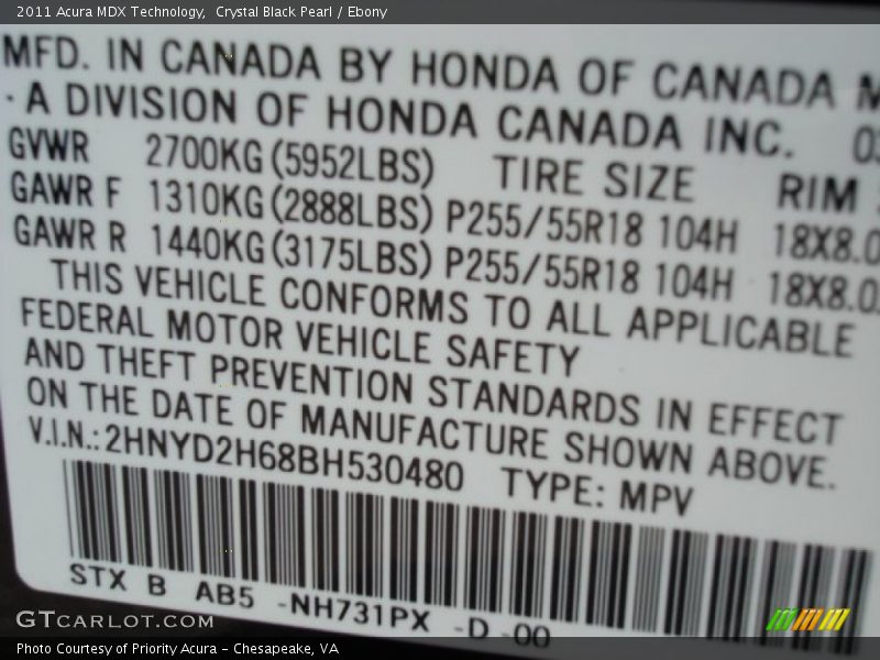 Crystal Black Pearl / Ebony 2011 Acura MDX Technology