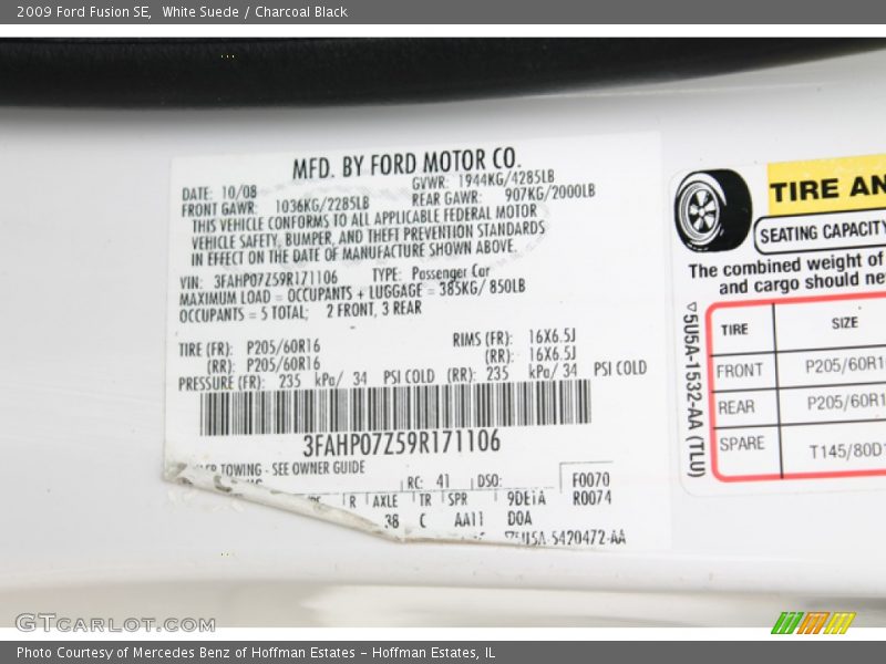 White Suede / Charcoal Black 2009 Ford Fusion SE