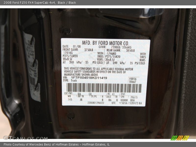 2008 F150 FX4 SuperCab 4x4 Black Color Code UA