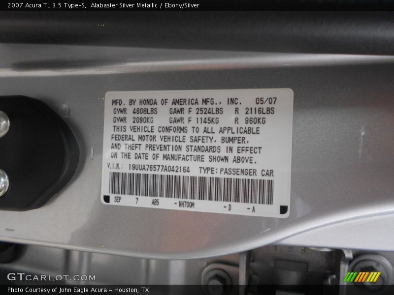 2007 TL 3.5 Type-S Alabaster Silver Metallic Color Code NH700M