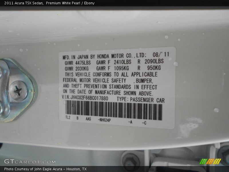 Premium White Pearl / Ebony 2011 Acura TSX Sedan