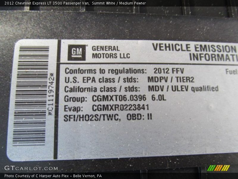 Summit White / Medium Pewter 2012 Chevrolet Express LT 3500 Passenger Van