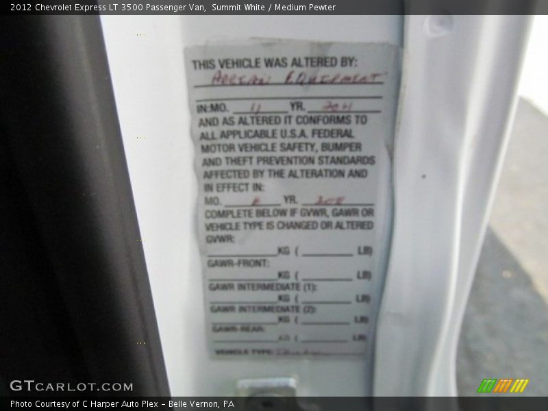 Summit White / Medium Pewter 2012 Chevrolet Express LT 3500 Passenger Van
