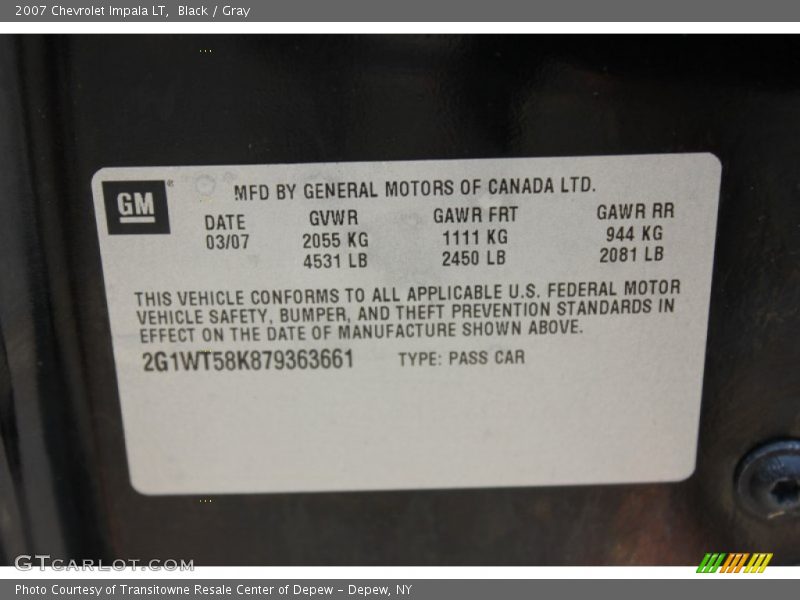Black / Gray 2007 Chevrolet Impala LT
