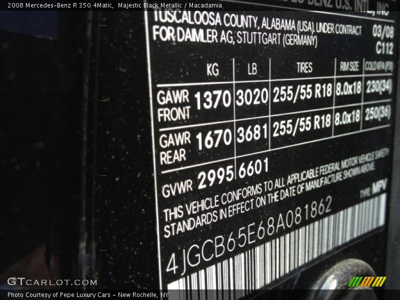 2008 R 350 4Matic Majestic Black Metallic Color Code 112