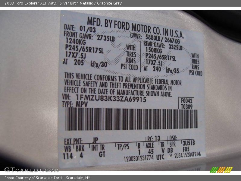 Silver Birch Metallic / Graphite Grey 2003 Ford Explorer XLT AWD