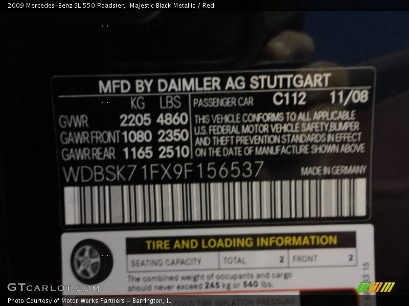 2009 SL 550 Roadster Majestic Black Metallic Color Code 112