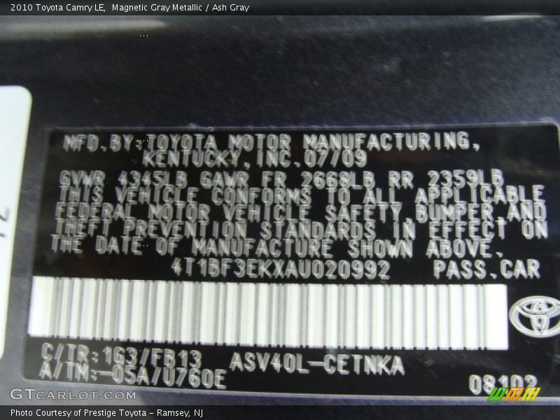 Magnetic Gray Metallic / Ash Gray 2010 Toyota Camry LE