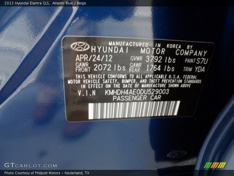 Atlantic Blue / Beige 2013 Hyundai Elantra GLS