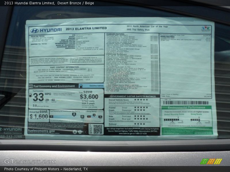 Desert Bronze / Beige 2013 Hyundai Elantra Limited