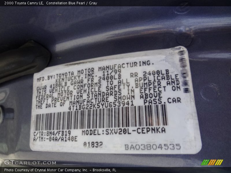 Constellation Blue Pearl / Gray 2000 Toyota Camry LE