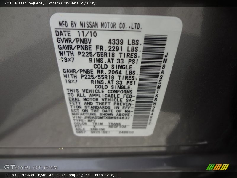 Gotham Gray Metallic / Gray 2011 Nissan Rogue SL