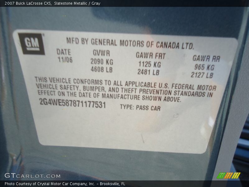 Slatestone Metallic / Gray 2007 Buick LaCrosse CXS
