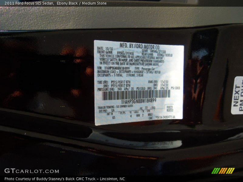 Ebony Black / Medium Stone 2011 Ford Focus SES Sedan