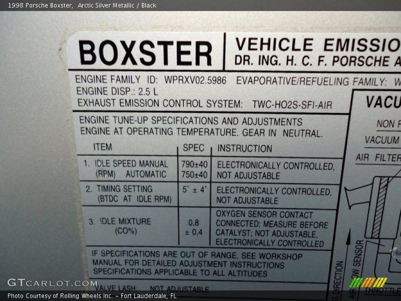 Info Tag of 1998 Boxster 