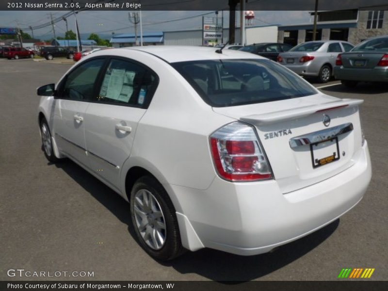 Aspen White / Beige 2012 Nissan Sentra 2.0 S