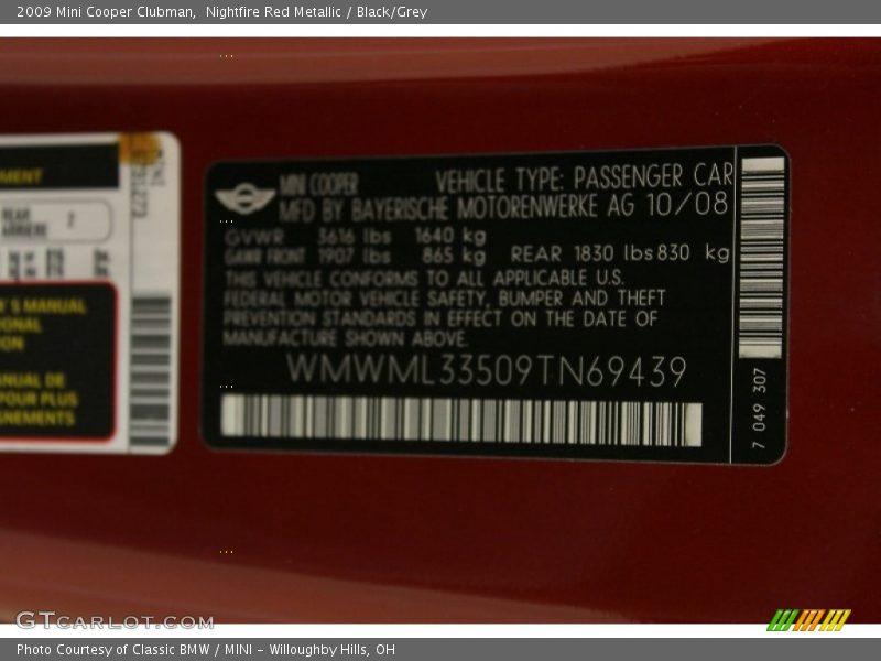 Nightfire Red Metallic / Black/Grey 2009 Mini Cooper Clubman