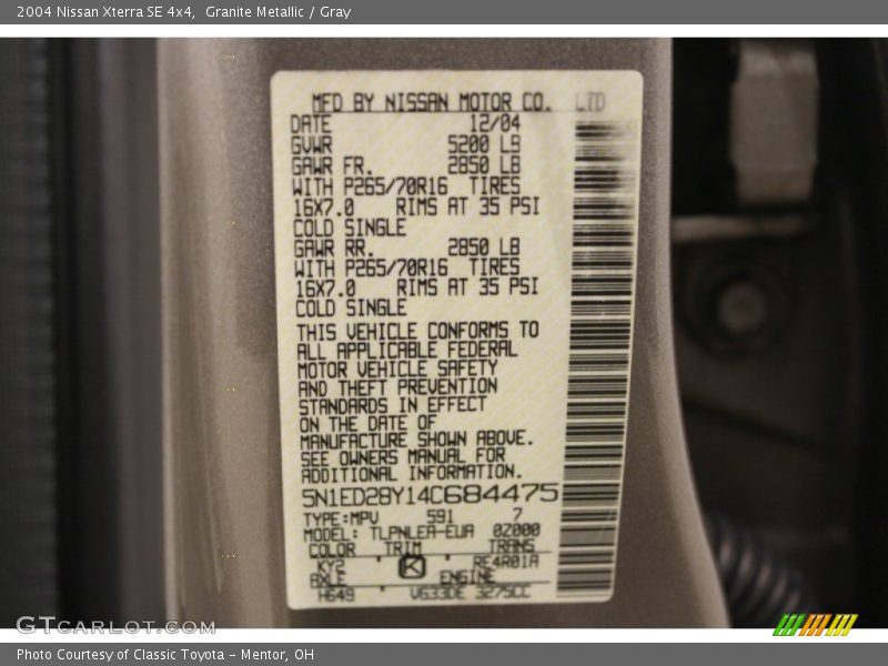 Granite Metallic / Gray 2004 Nissan Xterra SE 4x4