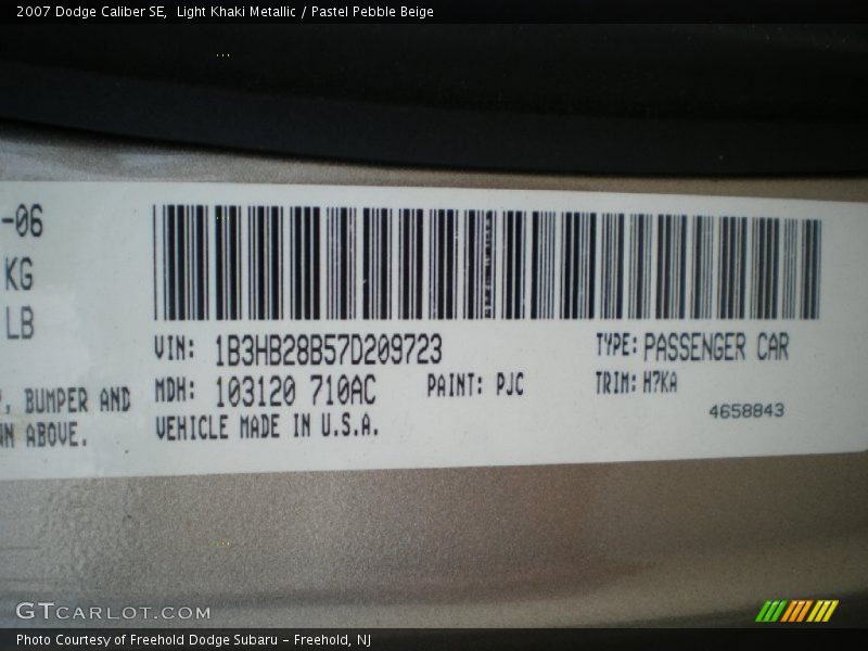 Light Khaki Metallic / Pastel Pebble Beige 2007 Dodge Caliber SE