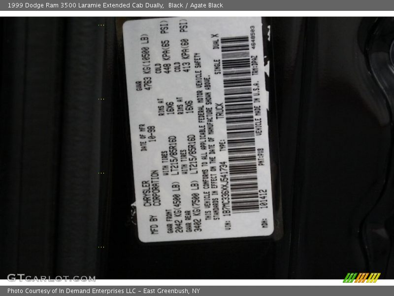 Black / Agate Black 1999 Dodge Ram 3500 Laramie Extended Cab Dually