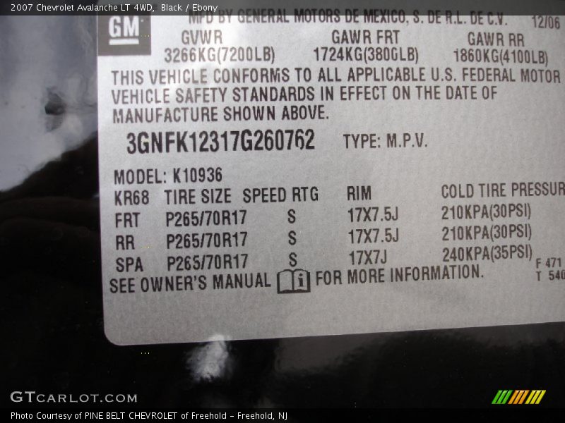 Black / Ebony 2007 Chevrolet Avalanche LT 4WD