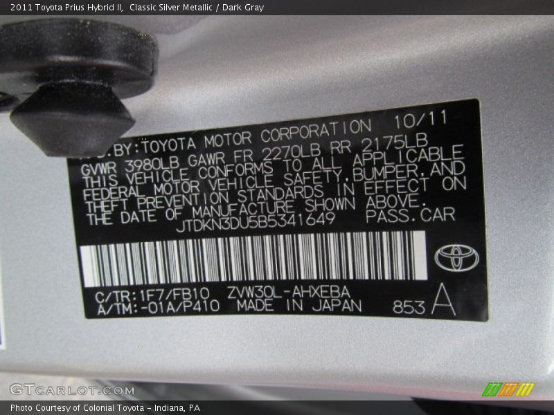 Classic Silver Metallic / Dark Gray 2011 Toyota Prius Hybrid II
