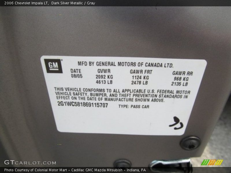 Dark Silver Metallic / Gray 2006 Chevrolet Impala LT
