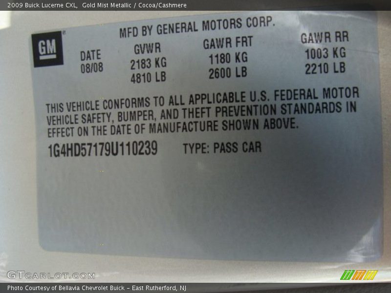 Gold Mist Metallic / Cocoa/Cashmere 2009 Buick Lucerne CXL