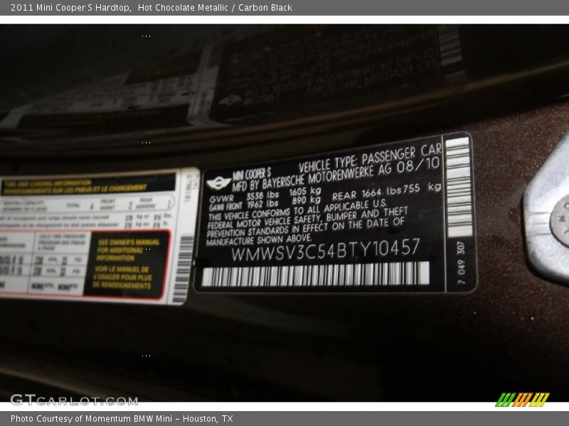 Hot Chocolate Metallic / Carbon Black 2011 Mini Cooper S Hardtop