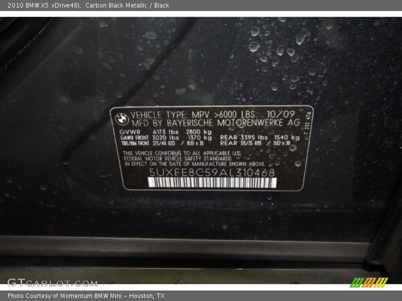 Carbon Black Metallic / Black 2010 BMW X5 xDrive48i