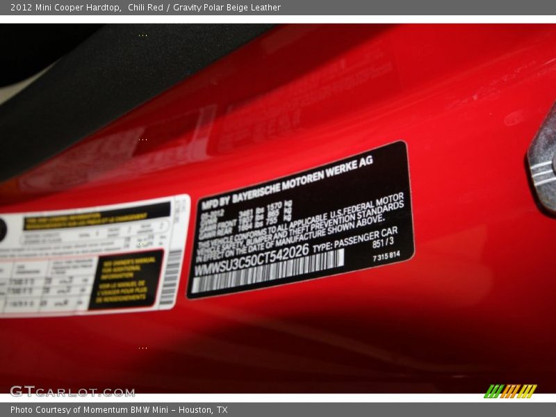 Chili Red / Gravity Polar Beige Leather 2012 Mini Cooper Hardtop