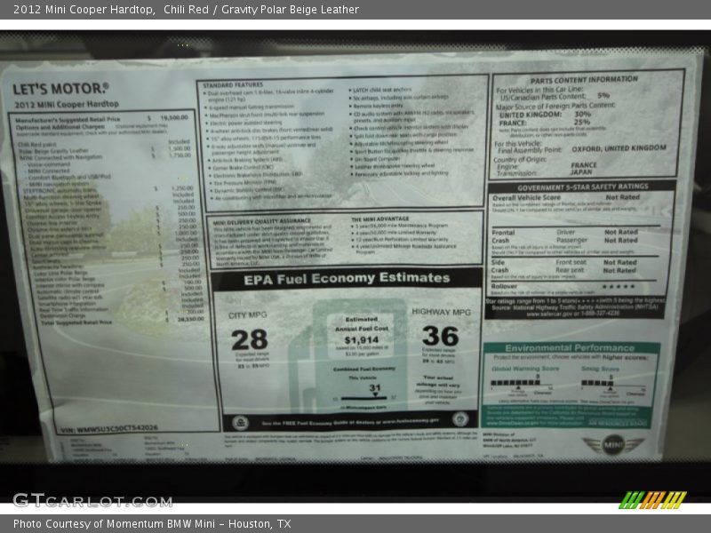 Chili Red / Gravity Polar Beige Leather 2012 Mini Cooper Hardtop