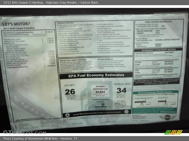 Highclass Gray Metallic / Carbon Black 2012 Mini Cooper S Hardtop
