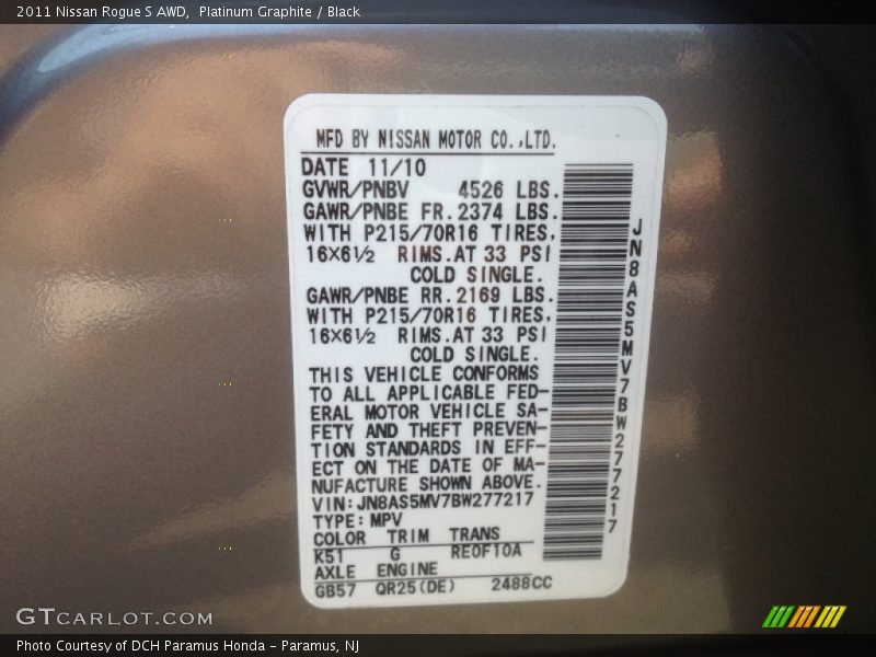 Platinum Graphite / Black 2011 Nissan Rogue S AWD