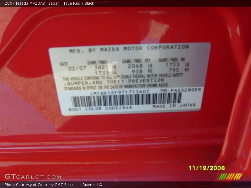 True Red / Black 2007 Mazda MAZDA3 i Sedan