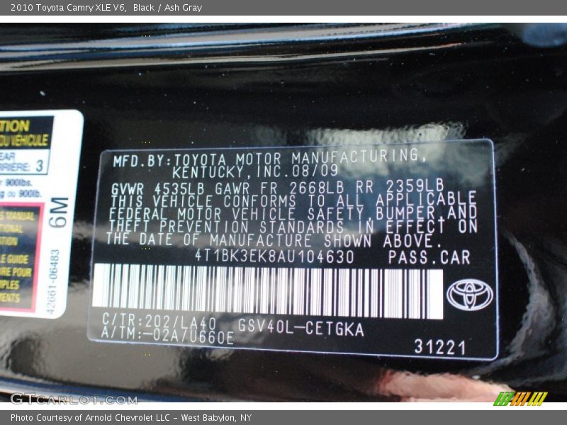 Black / Ash Gray 2010 Toyota Camry XLE V6
