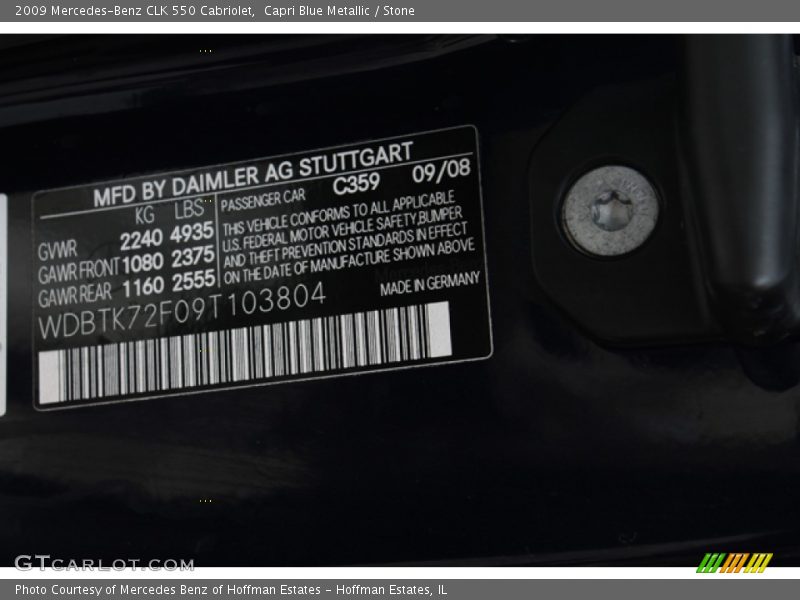 Capri Blue Metallic / Stone 2009 Mercedes-Benz CLK 550 Cabriolet