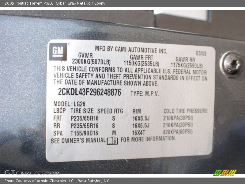 Cyber Gray Metallic / Ebony 2009 Pontiac Torrent AWD