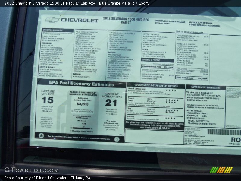 Blue Granite Metallic / Ebony 2012 Chevrolet Silverado 1500 LT Regular Cab 4x4