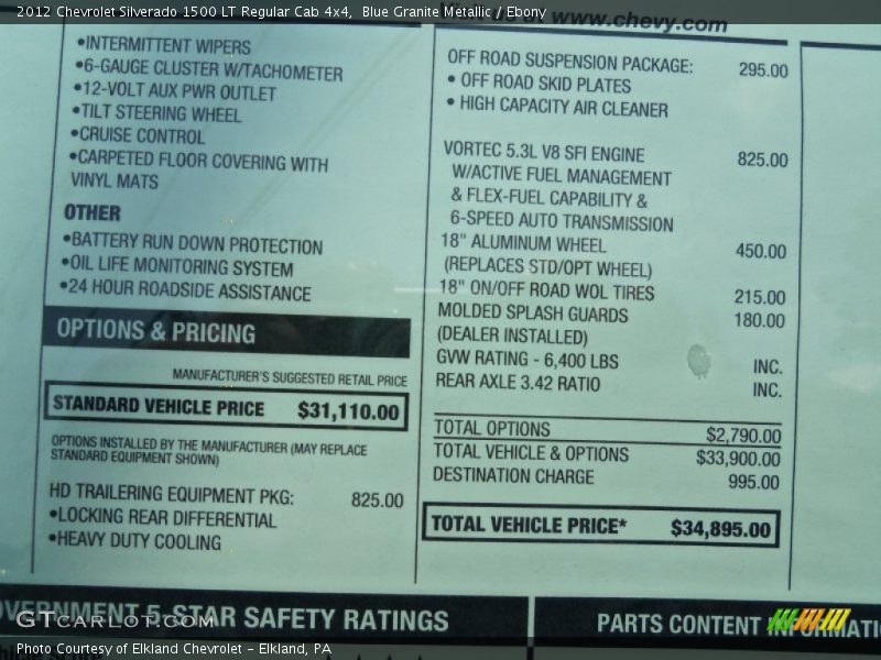 Blue Granite Metallic / Ebony 2012 Chevrolet Silverado 1500 LT Regular Cab 4x4