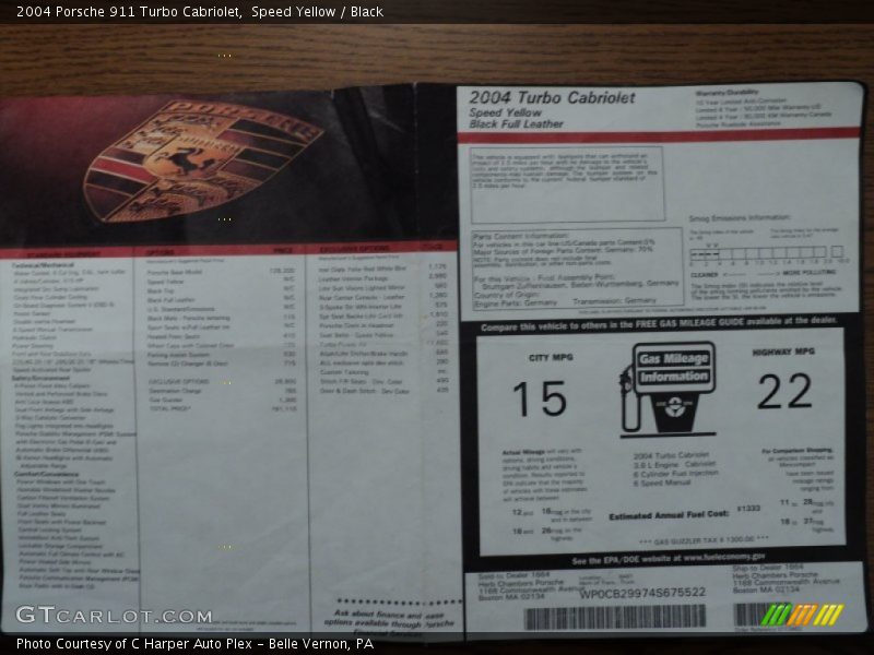  2004 911 Turbo Cabriolet Window Sticker