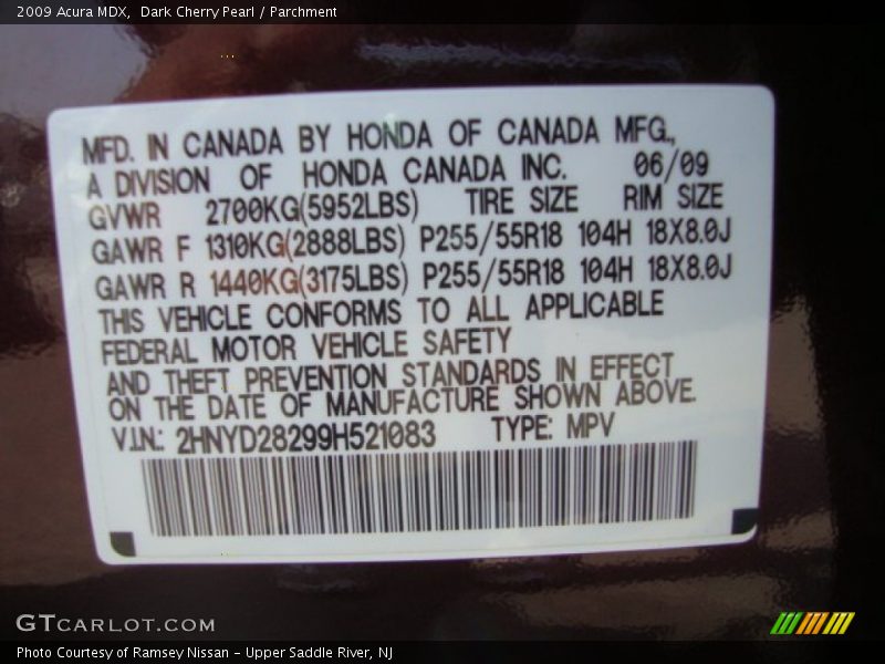 Dark Cherry Pearl / Parchment 2009 Acura MDX