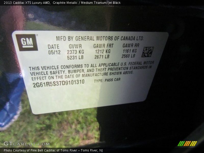 Info Tag of 2013 XTS Luxury AWD