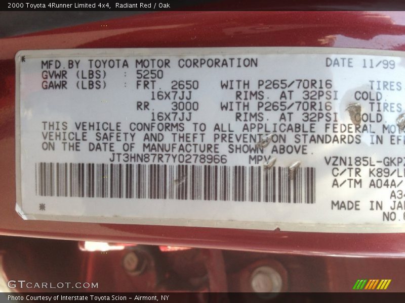 Radiant Red / Oak 2000 Toyota 4Runner Limited 4x4