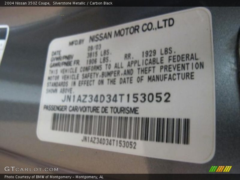 Silverstone Metallic / Carbon Black 2004 Nissan 350Z Coupe
