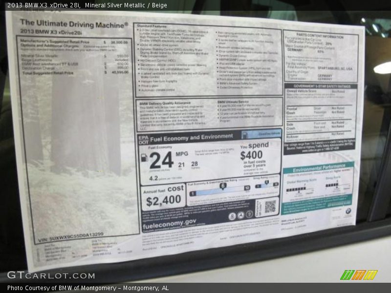 Mineral Silver Metallic / Beige 2013 BMW X3 xDrive 28i