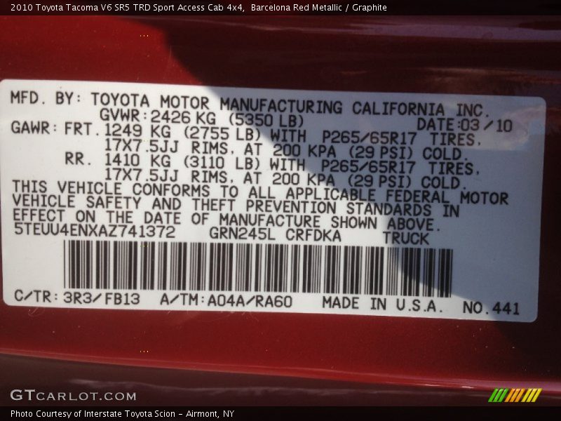 Barcelona Red Metallic / Graphite 2010 Toyota Tacoma V6 SR5 TRD Sport Access Cab 4x4