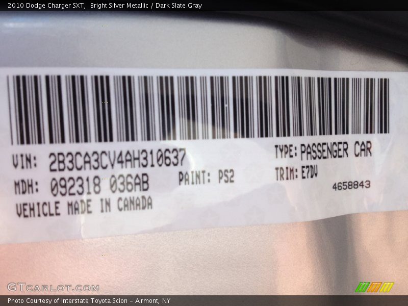 Bright Silver Metallic / Dark Slate Gray 2010 Dodge Charger SXT