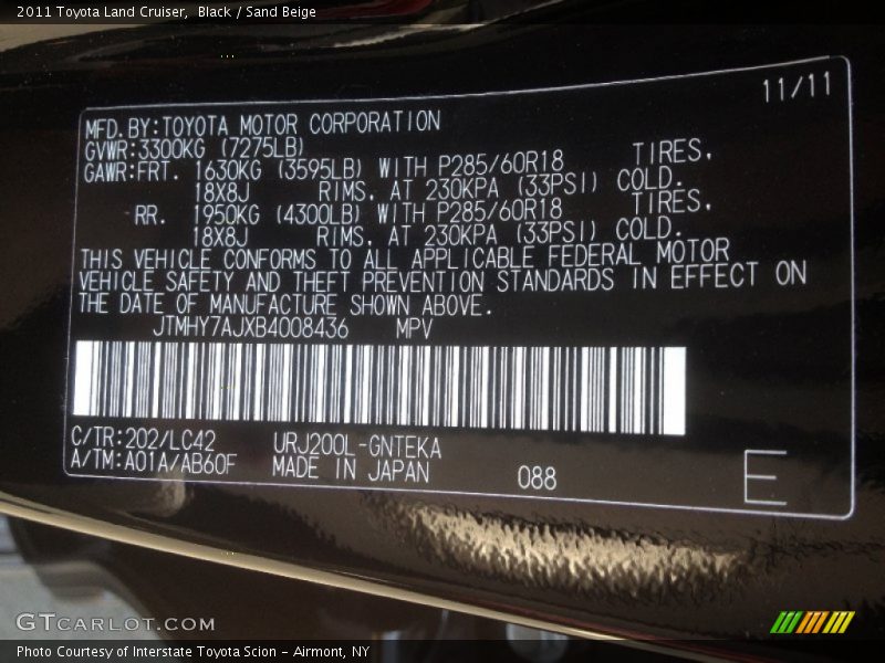 Black / Sand Beige 2011 Toyota Land Cruiser
