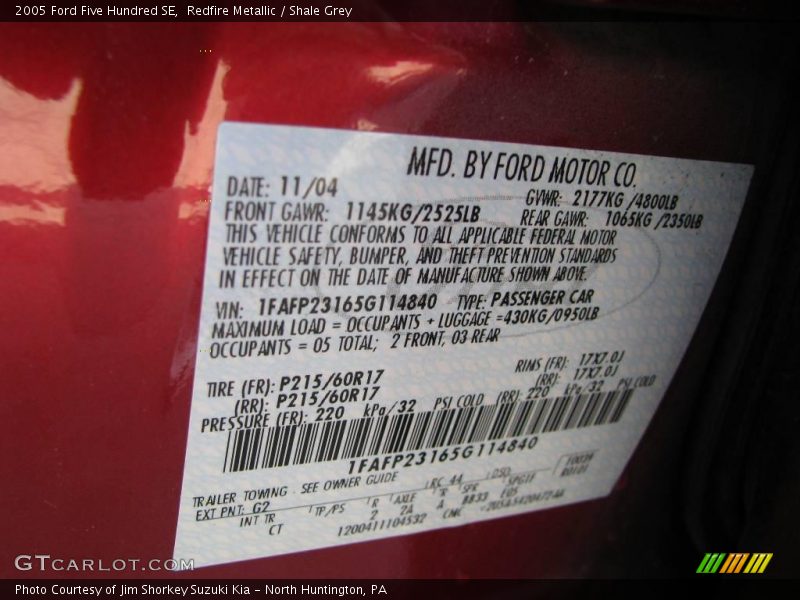 Redfire Metallic / Shale Grey 2005 Ford Five Hundred SE